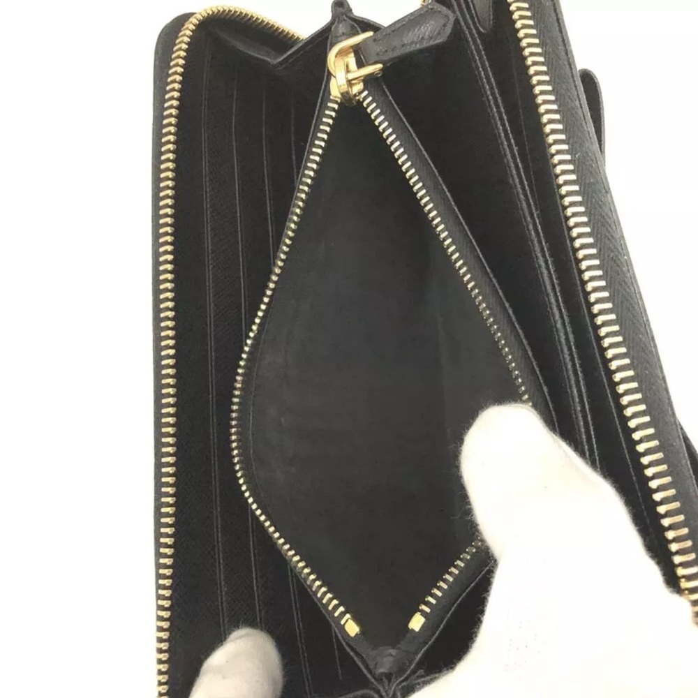 Authentic PRADA Logo Saffiano Ribbon Leather Zip Around Long Wallet Black - Picture 6 of 12